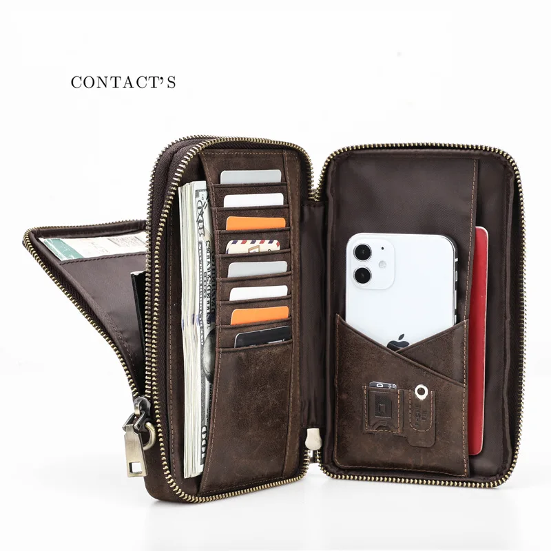 New Men\'s Leather Shoulder Bags Wallet Card Holder Messenger Bags Crazy Horse Cowhide Men\'s Mobile Phone Bag Waist Bag