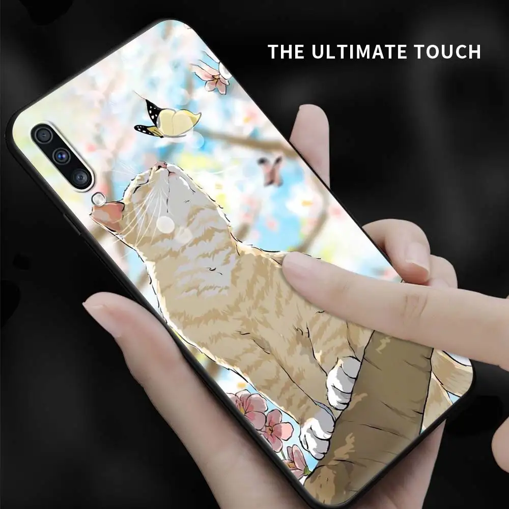 Grappige Kitten Kat Telefoon Geval Voor Samsung Galaxy A51 A71 A21S A03s A13 A33 A53 A11 A31 A52 A41 A32 5G A01 Siliconen Zwarte Cover