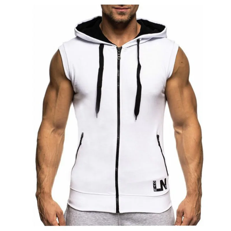 Summer Men Sleeveless Tank Tops Bodybuilding Hoodie Tops Workout Solid Slim Vest Camiseta Casual Hooded Sweatshirt Vests MY359