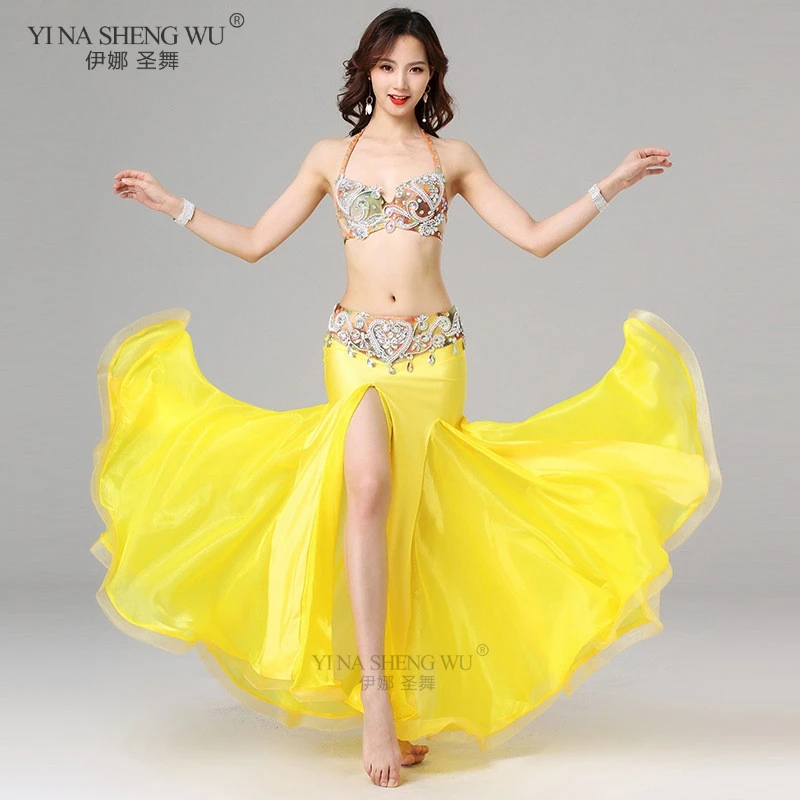 New Women Sexy Oriental Professional Clothing Wear Belly Dancing Side Pulling Long Satin Skirt Lady Bellydance Costume Skirts