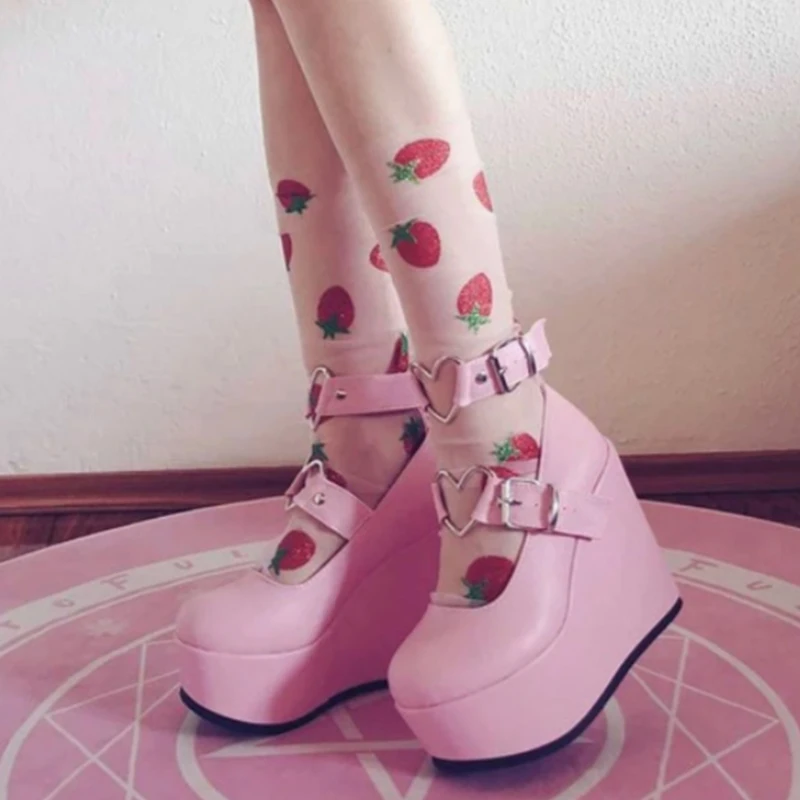 Donna Lolita carino donna pompe zeppe piattaforma tacchi alti pompe dolce gotico Cosplay scarpe donna Cosplay scarpe eleganti