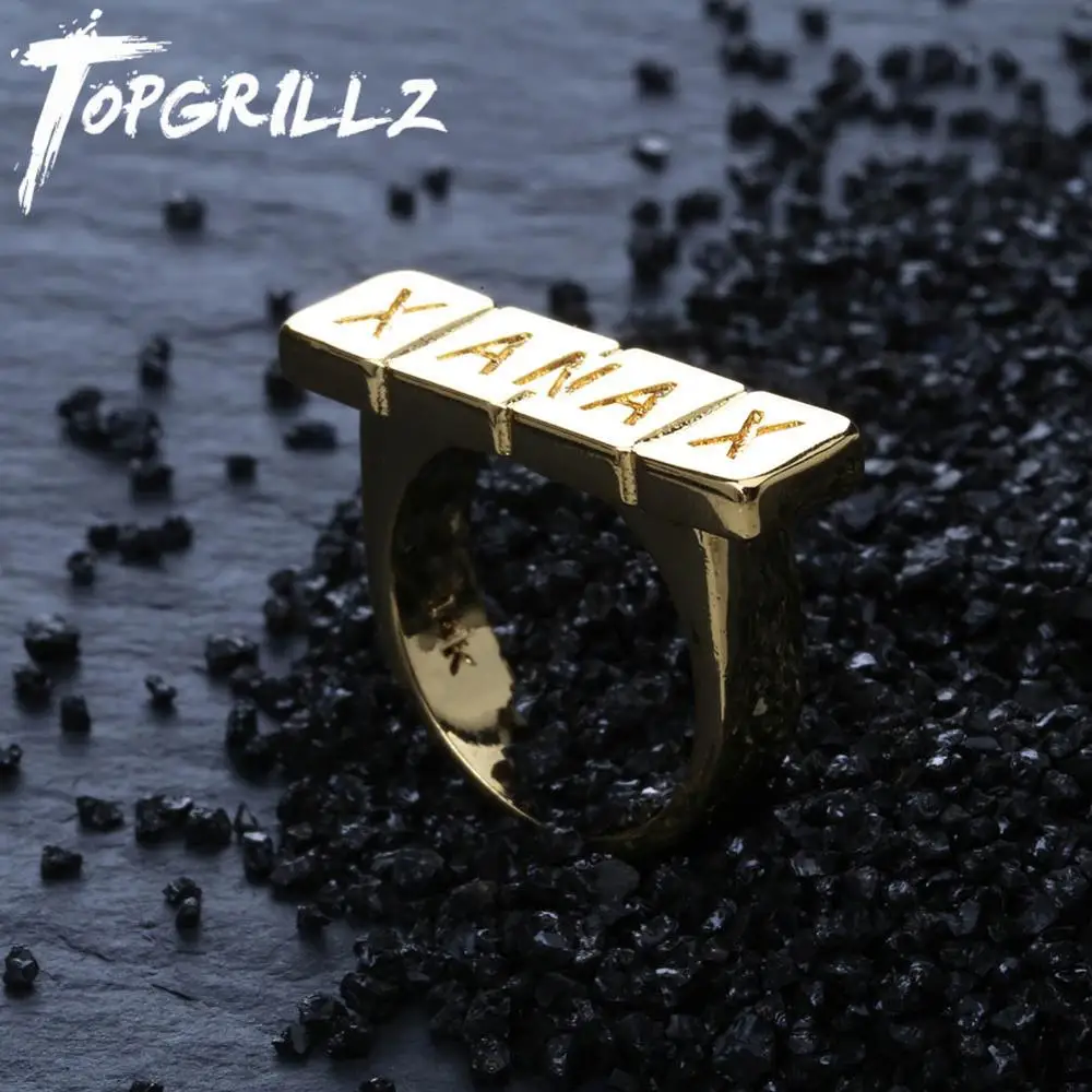 Topgrillz-男性用の高品質の金メッキ銅リング,ヒップホップスタイルのロックリング