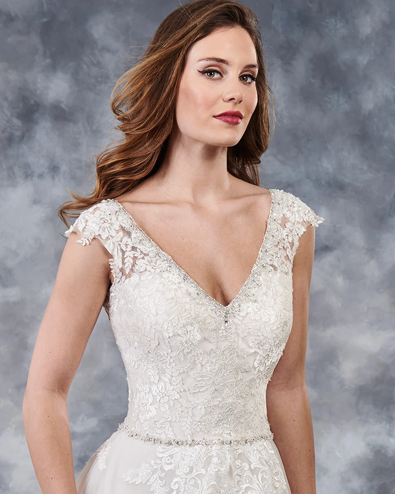 Gelinlik V-neck A-line Wedding Dresses 2019 Lace Up back Vintage Abito da Sposa Crystal Pearls Waist Suknie Slubne Bridal Gown