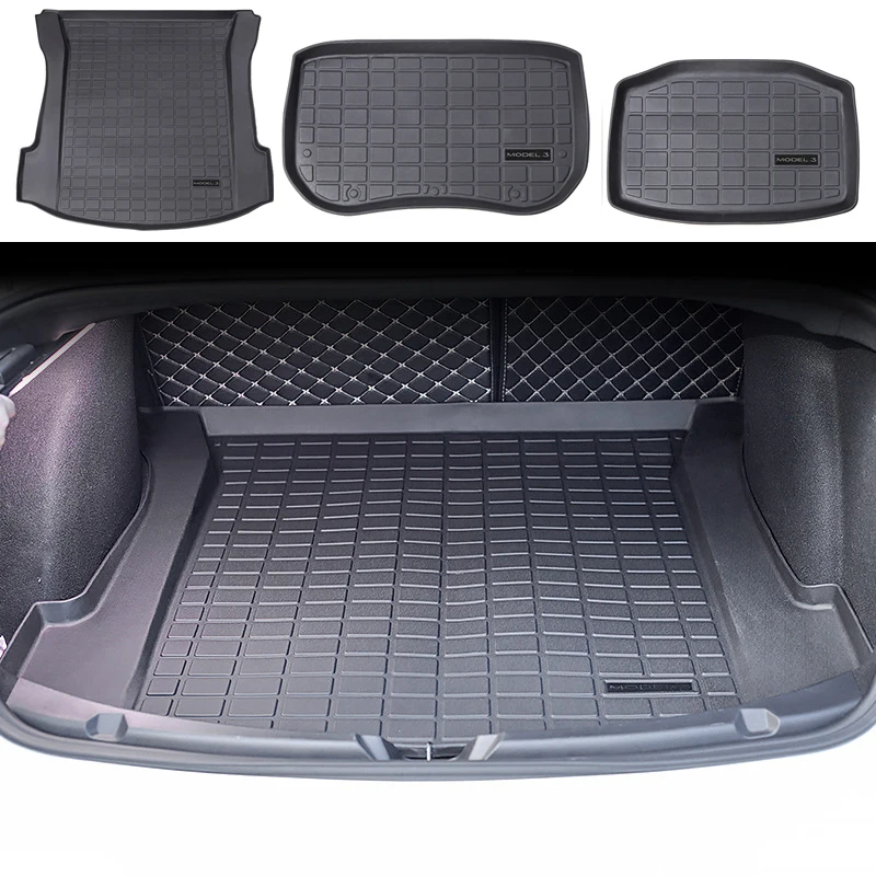 For Tesla Model 3 2017-2023 TPE Car Rear Trunk and Front box Waterproof Protective Mat Cargo Liner Trunk Tray Floor Pads