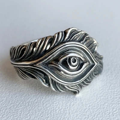Onlysda Foreign Trade Personality Retro Fashion Feather Ring eye finger for man  jewelry Gift OSR325