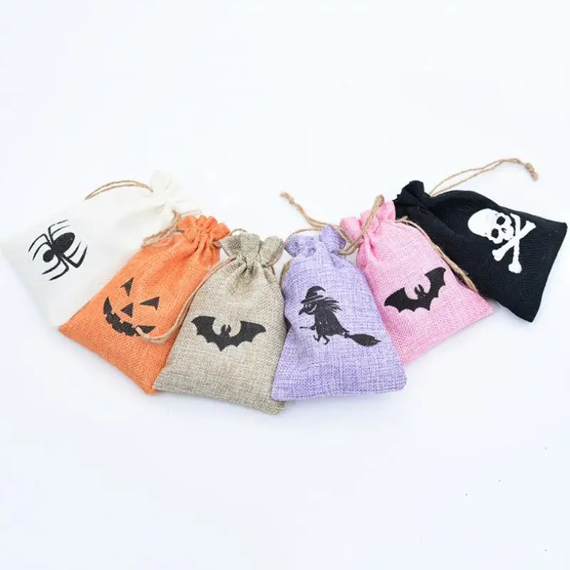 1000pcs Witch Pumpkin Decor Canvas gift candy wrap Drawstring Bags kids Gifts pouch For Halloween LX7949