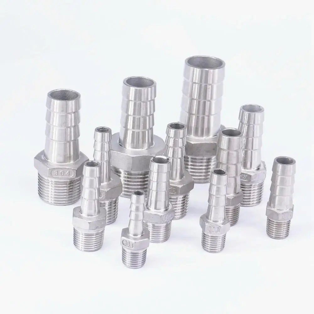 

1/4" 3/8" 1/2" 3/4" 1" BSP Male x 8/10/12/15/29/20mm Hose Barbed 304 Stainless Steel Pipe Fitting Hose Tail Connector 230 PSI