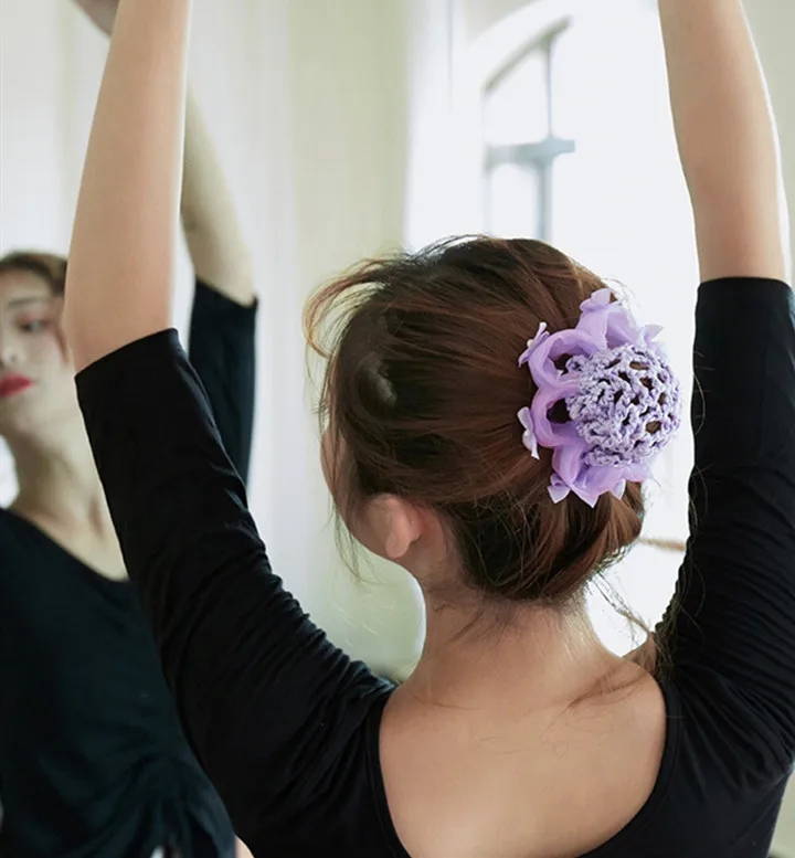 SWINATE moda kobiety dziewczęta Bowknot imitacja perły taniec siatka na włosy kokki do włosów wiele kolorów elastyczna lina kok do włosów imprezowe siatki na włosy — zdjęcie 6