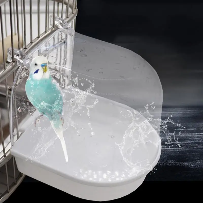 Parrot Bird Bathtub Bird Water Bath Box With Hanging Hooks Transparent Bird Bathtub Cage Shower Standing Parakeet Birdbath