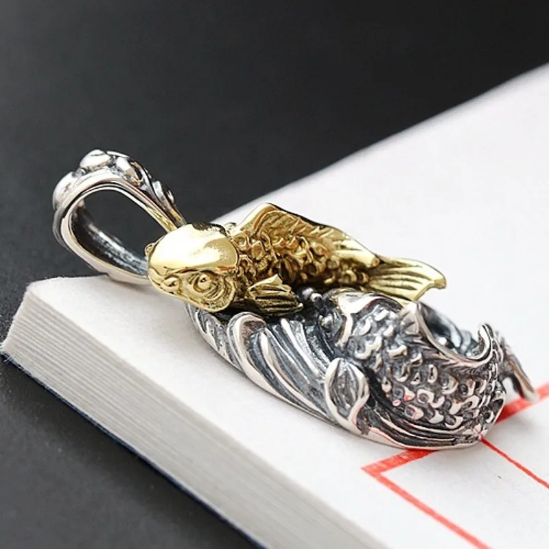 BOCAI Real S925 Silver Jewelry Accessories New Double Carp Lucky Pendant for Men and Women Fashion Pisces Playing in the Water