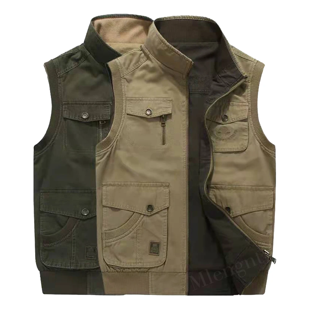 Men Large Size M-8XL Reversible Vest High Quality 100% Cotton Multi-Pocket Sleeveless Jacket Male Classic ArmyTactical Waistcoat