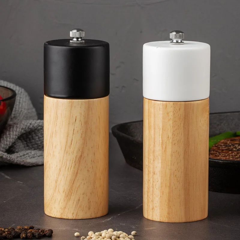 Manual Mills Wooden Salt And Pepper Grinder with Base Multi-Purpose Cruet Kitchen Tool Ceramic Grinder For Kitchen Household