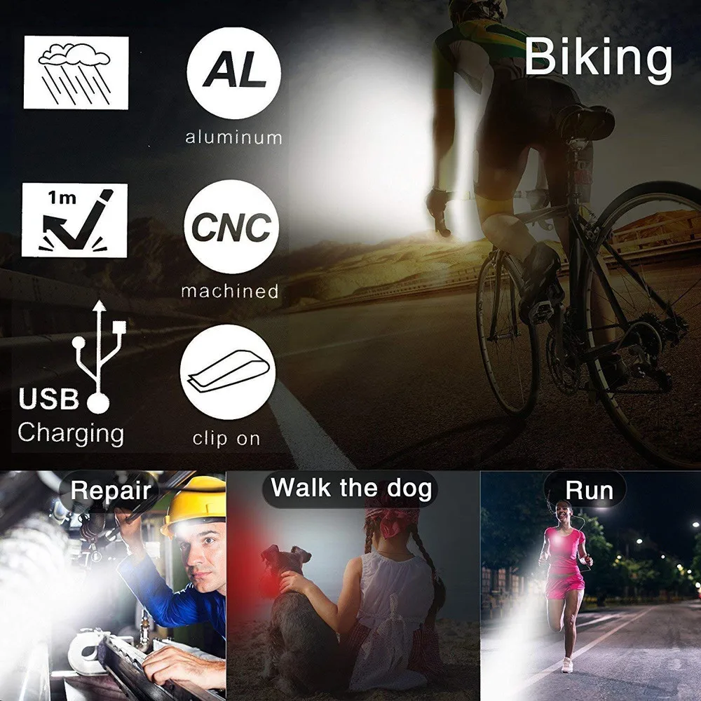 Faro delantero para Bicicleta, Luz Led con Clip trasero recargable por Usb, 3 luces