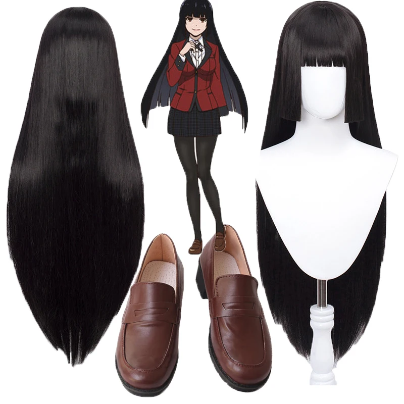 Anime Cartoons Yumeko Jabami Cosplay JK shoes  Japanese High School black wigs Halloween Party Cosplay Costume For men Women