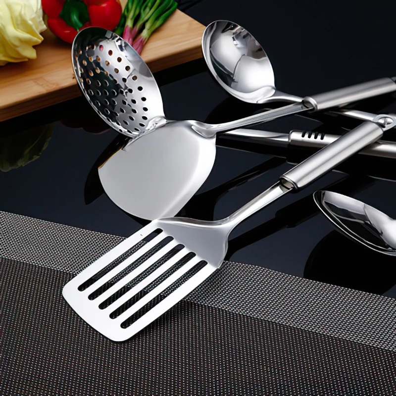 Stainless Steel Kitchenware European Silver Frying Spatula Soup Spoon Fork Household Cooking Kitchen Tools Supplies Cookware