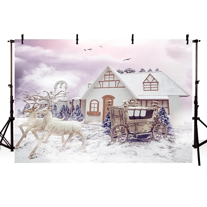 

MEHOFOTO Vinyl Photography Background Elk Carriage Computer Printed Children Christmas Backdrops for Photo Studio