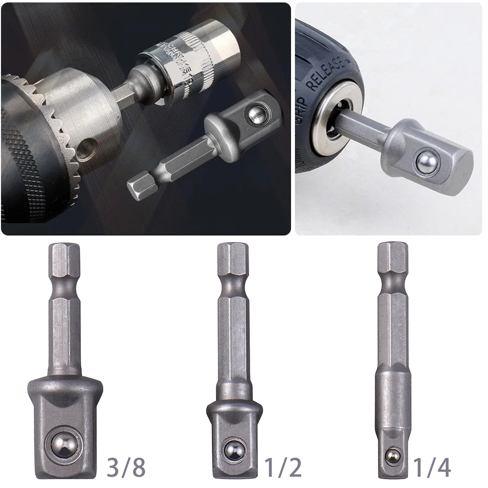 3PCs/set 1/4 3/8 1/2Hex Power Drill Bit Driver Socket Bits Set Adapter Wrench Sleeve Extension Bar For Electric Screwdriver Bits