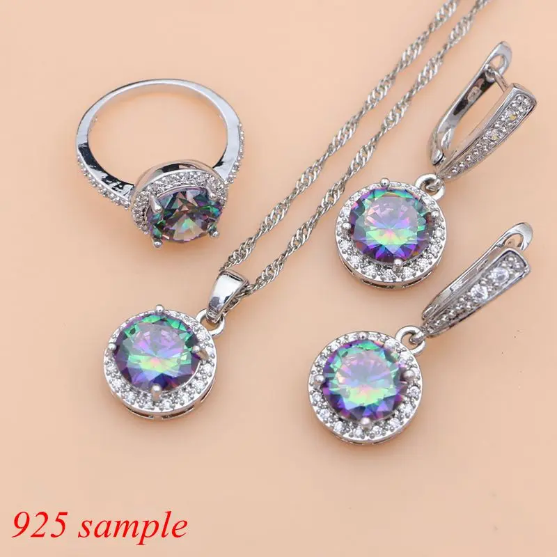Rainbow Cubic Zirconia Jewelry Sets Silver 925 Fashion for Women Party Earrings Ring Bracelet Necklace Set Dropshipping