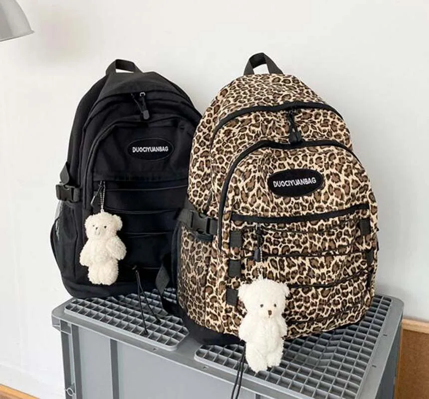 European Style Leopard High Capacity Travel Backpack Men Women Waterproof Canvas Casual Double Zipper Shoulder Bags School Bag