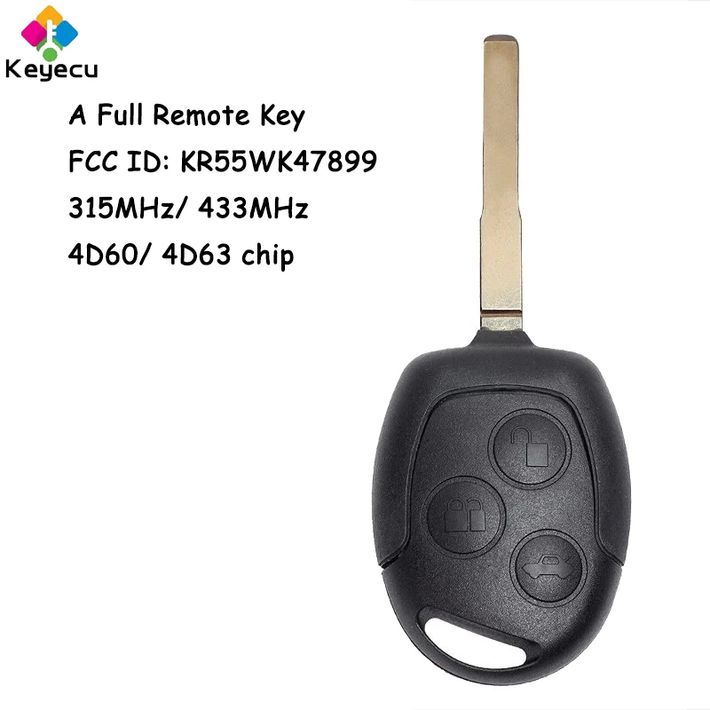 

KEYECU Remote Control Car Key With 3 Buttons 315MHz 433MHz 4D60 4D63 Chip for Ford Escape Fiesta 2011-2017 Fob FCC# KR55WK47899