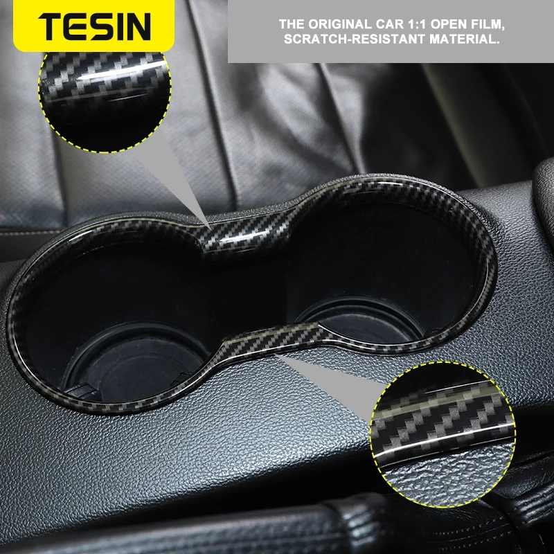 TESIN Car Front Water Cup Holder Decoration Cover Trim Frame For Ford Mustang 2015 2016 2017 2018-2024 Up Interior Accessories