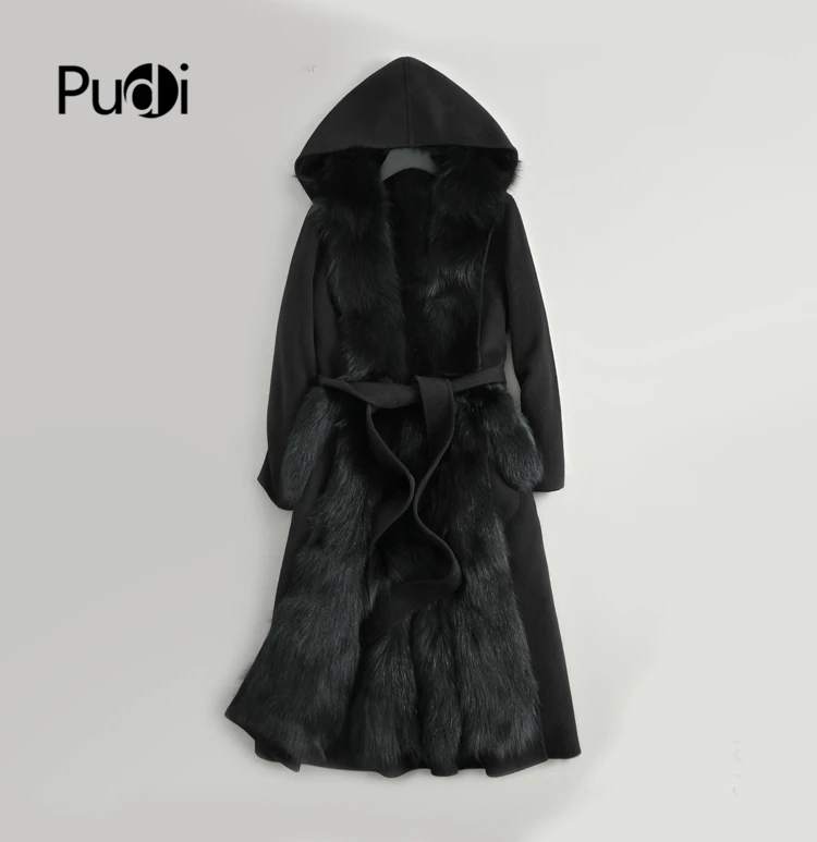 

Pudi Women Real Wool Fur Coat Parka Fox Fur Liner Female Winter Natural Fox Fur Jacket Long Trench Overcoats ZY178-2