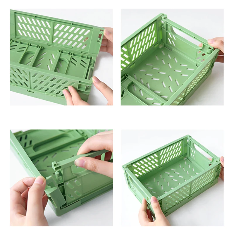 HeyMamba Solid Color Household Collapsible Plastic Hamper Crate Box Foldable Stackable Home Desktop Warehouse Storage Baskets