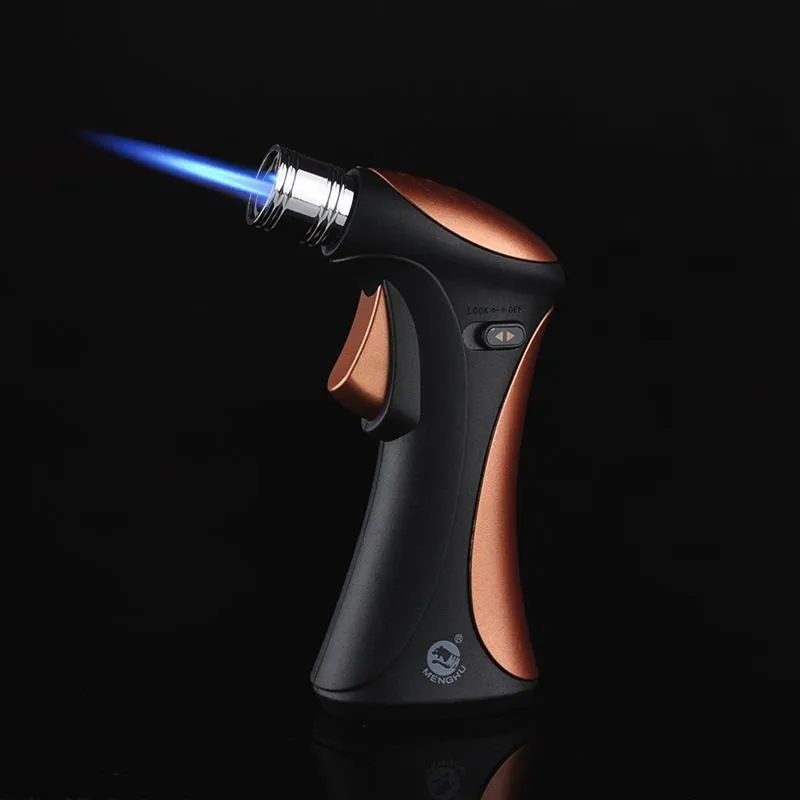 Metal Spray Gun Inflatable Windproof Gas Lighter Fixed Lock Outdoor Kitchen With Fire Point Cigar Butane Torch Lighter