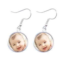 Personalized Custom Earrings Photo Mum Dad Baby Children Grandpa Parents Designed Logo Jewelry For Family Anniversary Gift