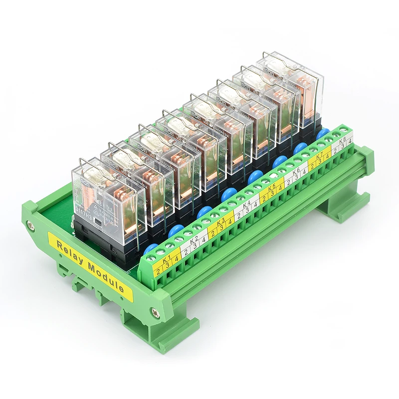 8 Channels 1NO+ 1NC DIN Rail Mount Interface Relay Module With G2R-1-E 16A  INPUT DC 12V 24V PNP NPN Compatible