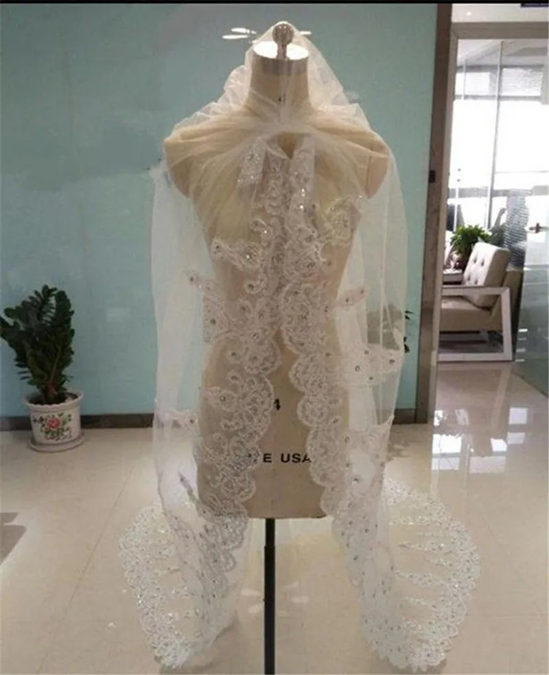 BlingBling Crystal Cathedral Bridal Veils 2024 Luxury Long Appliques Beaded Custom Made High Quality Wedding Wraps