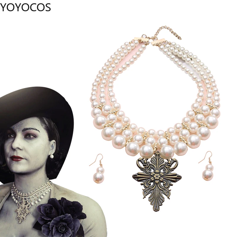 YOYOCOS Alcina Dimitrescu Jewelry Cosplay New Necklace Earring Lady Dimitrescu Halloween Party Village Cosplay Props Accessories