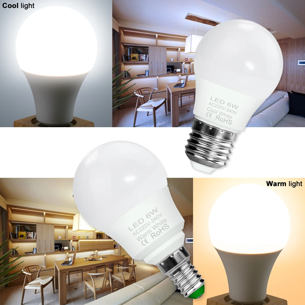 E27 led電球,220v,e14ランプ,3w,6w,9w,12w,15w,18w,20w,240v,テーブルランプ,冷/温白色スポットライト