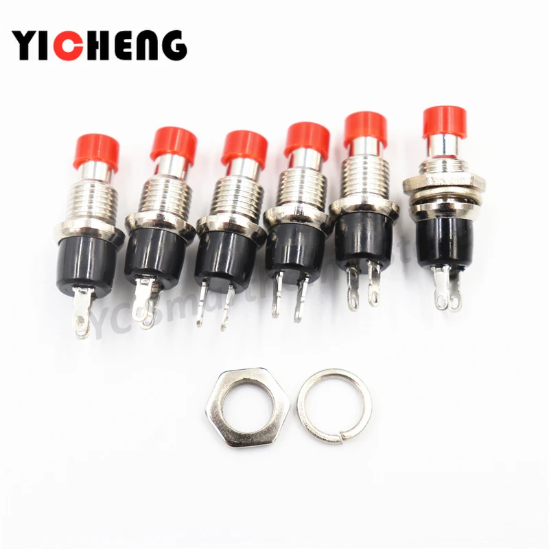 6pcs Small round button PBS-110/NO PBS-111/NC 2 foot self-resetting No lock switch Button switch 7MM miniature Color mixing