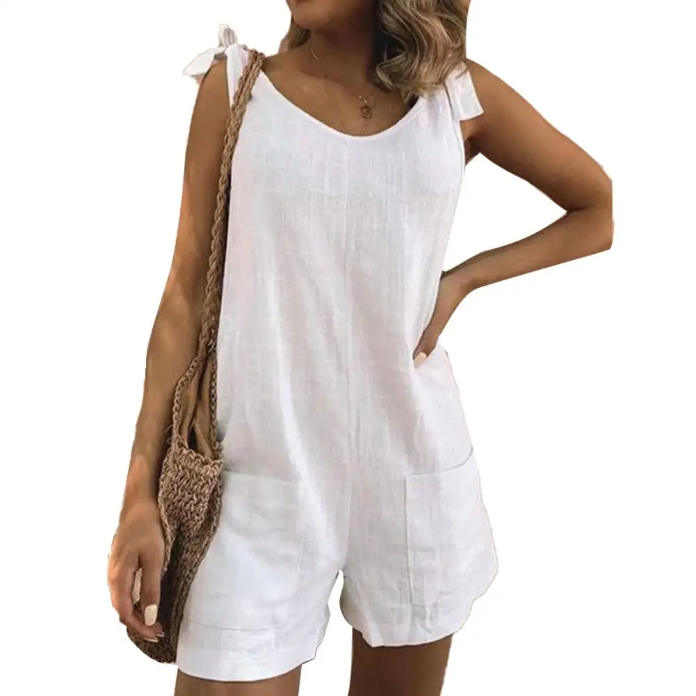 Fashion summer Women Fashion Solid Color Sleeveless Adjustable Straps Pockets Loose Jumpsuit Dungarees  шорты женский 2021