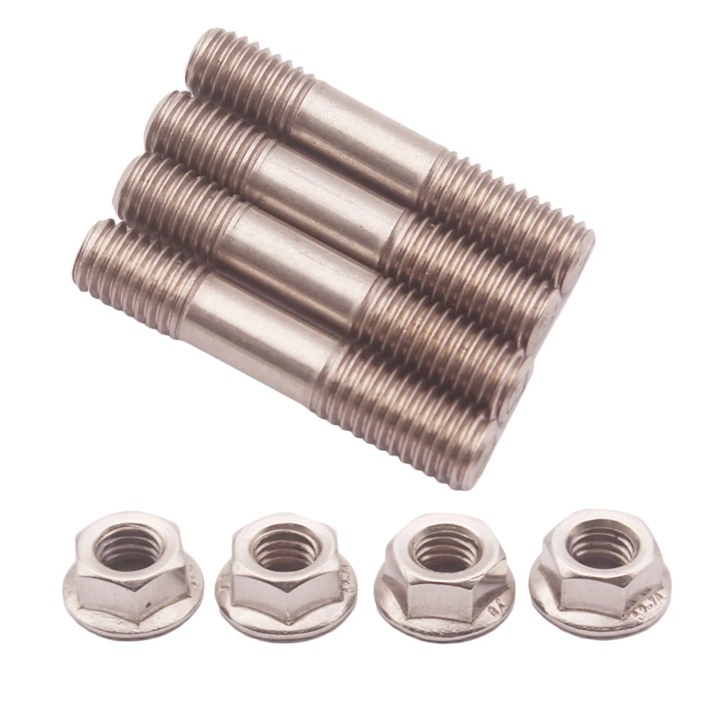 4PCS/Set 304 SS M8X1.25 Stud & Flange Nuts 42mm For T25 T28 Turbo Exhaust