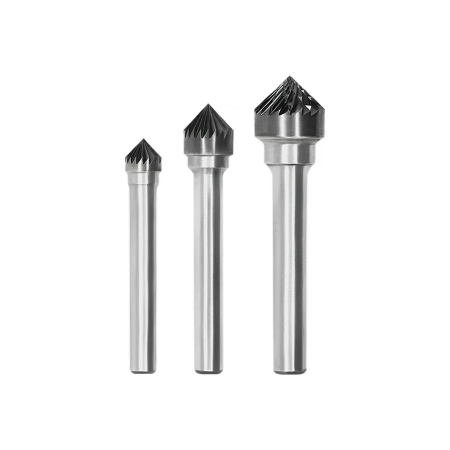 90° Conical Tungsten Steel Rotary File 6mm Shank Metal Grinding Head Carbide Rotary Burr Carving Milling Cutter K KX0603 1608M06