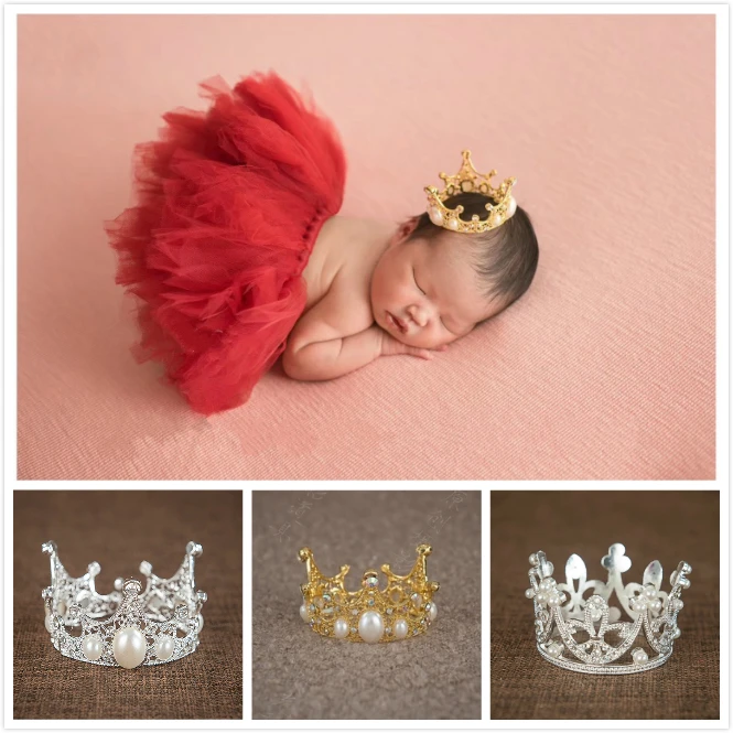 Newborn Phototgraphy Props Baby Crown Pearl Silver Golden Crown Creative Props Infant Shoot Accessories Kinds Of Baby Mini Crown