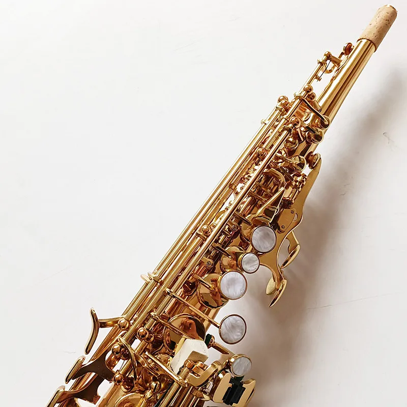 Made in Japan 82Z Brass Straight Soprano Bb Flat Sax Saxophone Woodwind Instrument Natural Shell Key Carve Pattern with Carryi