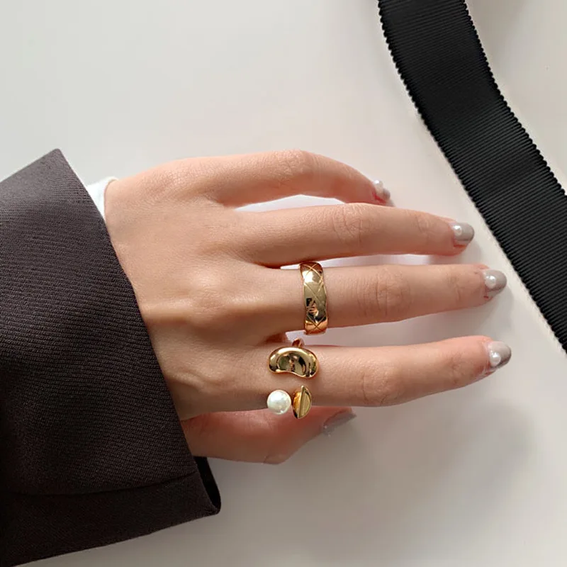 Vintage Pearl Open Rings For Women Gold Color 2020 Fashion Jewelry Female Party Finger Accessories Adjustable Rero Ring