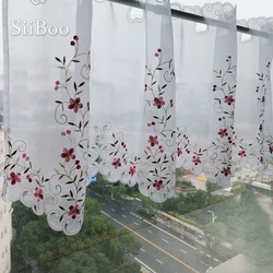 Korean pastoral style creamy white floral embroidery lace half-curtain bay window curtain for kitchen / coffee gardinen SP6060
