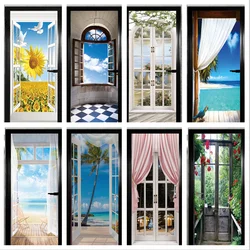 Seasons Landscape Window Stickers Door Sticker Self Adhesive PVC Waterproof Home Wall Decor Poster Decals Red Phone Booth Murals