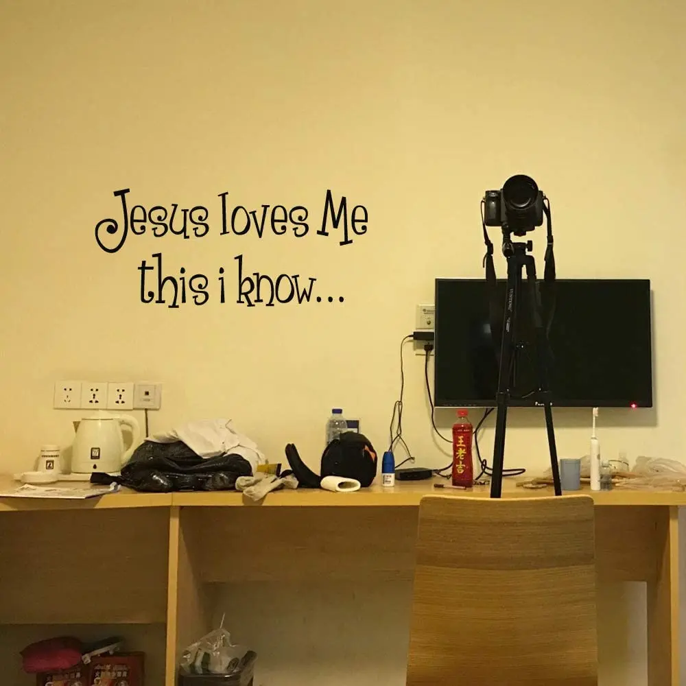 Jesus Loves Me This I Know Christian Wall Decor Bible Verse Wall Sticker Vinyl Home Wall Decal Art Murals Bedroom Wallpaper