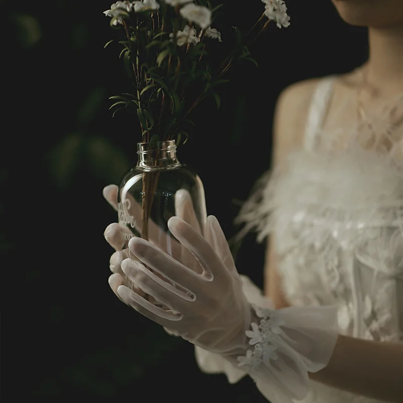 Guantes de malla de marfil sin dedos para novia, guantes de boda baratos para novia, novedad