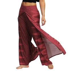 Kadın rahat Yoga pantolon Patchwork rahat Baggy baskı Aladdin Harem Hippie Boho plaj pantolonları