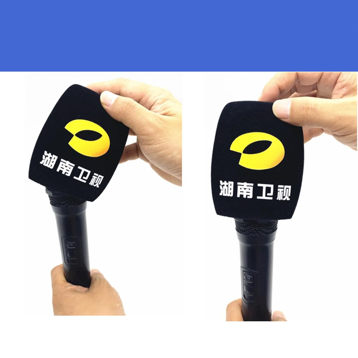 Customized Flocking Microphone Sponge Printing Logo Covers Mic Windscreen Foam Windshield For TV Stations Reporters Interview