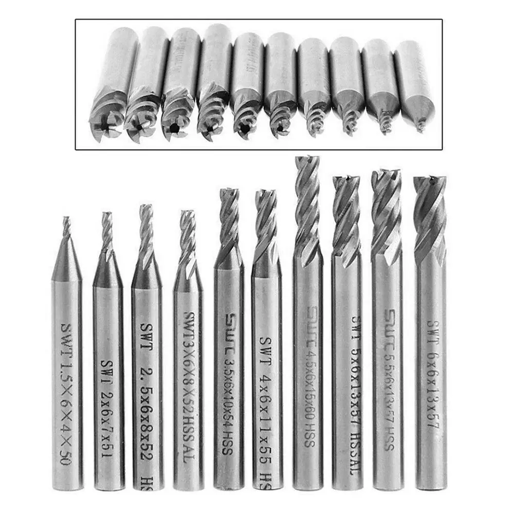 10Pcs/set High Precision HSS Metal Cutter CNC Cobalt 1.5-6mm 4 Flutes Aluminum Milling Tool Key Seater Router Bit For Engraving