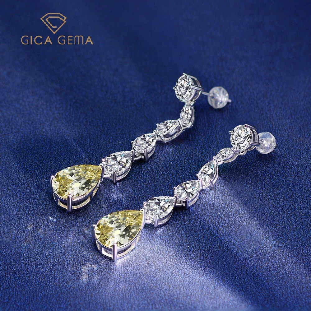 

GICA Fashion Water drop Zircon moissanite 925 Sterling Silver Long Drop Earrings For Women Luxury Sparking Wedding jewelry Gift