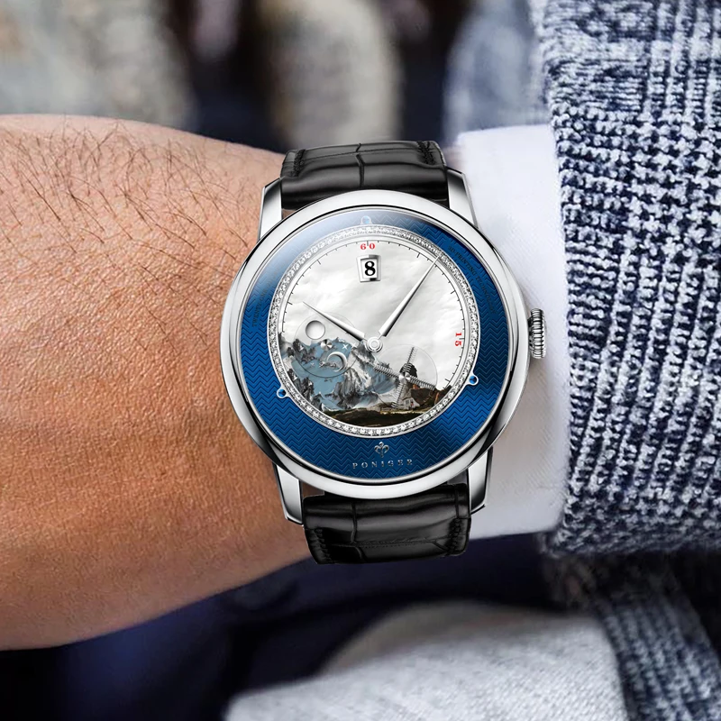 PONIGER Orologio automatico da uomo 41MM Orologio da polso meccanico di lusso 50M Impermeabile Zaffiro Girevole Mulino a vento Secondo quadrante