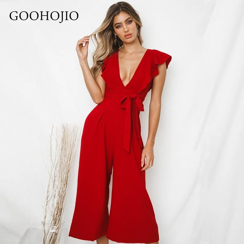 

GOOHOJIO 2021 Spring Autumn Casual V-neck Romper Women Temperament Fashion Sleeveless Jumpsuit Ladies High Waist Jumpsuit Women